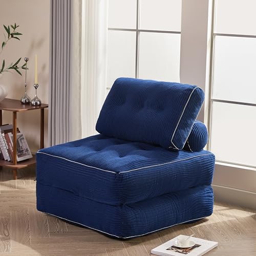 Litbird Canapé Lit 4-en-1 Pliable – Fauteuil Convertible, Canapé Type Pouf, Lit Pliant 1 Place, Idéal pour Petit Espace, Chambre ou Salon (Bleu Marine,...