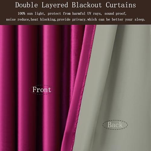 Image of PRIMROSE Full Blackout Hot Pink Velvet Curtains 102 inch Long for Living Room,2 Liner Rod Pocket Back Tab Thermal Window Curtains Room Darkening Heavy Decorative Curtain Drapes for Bedroom