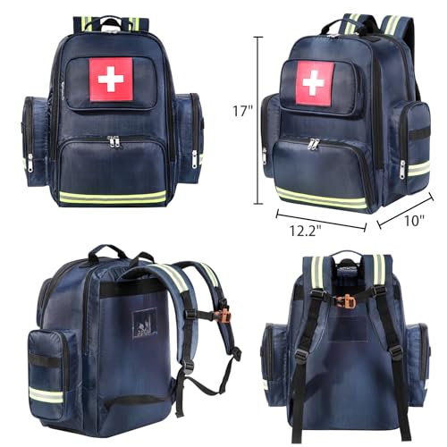 Image of Gatycallaty First Aid Backpack Medical Emt First Responder Bag Empty Ems Emergency Home Health Hiking Trauma Travel Camping (Large, Navy)