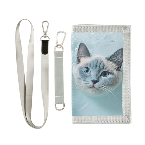 FOLIOSA Kids Wallet for Boys Girls Dog Cat Bathing Print Youth Wallet with Zipper Pocket Card Holders, Novelty Wallet 4.9×2.9 in