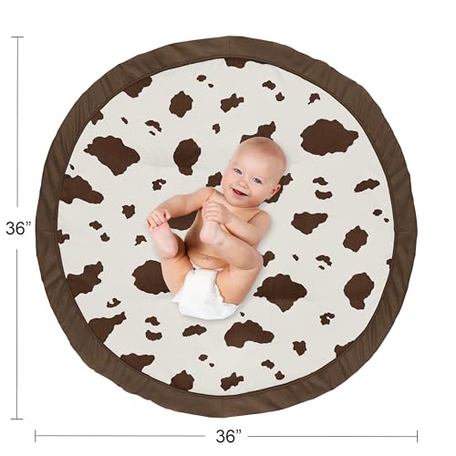 Image of Sweet Jojo Designs Cow Print Girl Boy Gender Neutral Baby Play Mat Tummy Time Activity Infant Playmat Playpen Tent Teepee Floor Brown Vintage Animal Print for Western Cowgirl Wild West Southwest