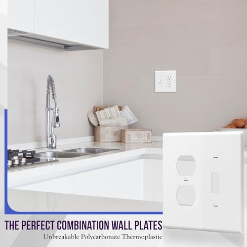 Image of ENERLITES Combination Toggle Light Switch /Duplex Receptacle Outlet Wall Plate Cover, Midway Size 2-Gang 4.88 inch x 4.92 inch, Polycarbonate Thermoplastic, UL Listed, 881121M-W, White(2 Pack)