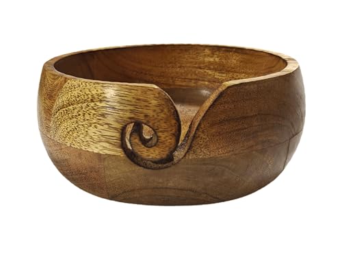 Image of Handmade Acacia Wood Yarn Bowl - Large Knitting & Crochet Holder for Tangle-Free Crafting - 6.5 inch x 3 inch (Walnut) - Gift for Knitters & Crocheters