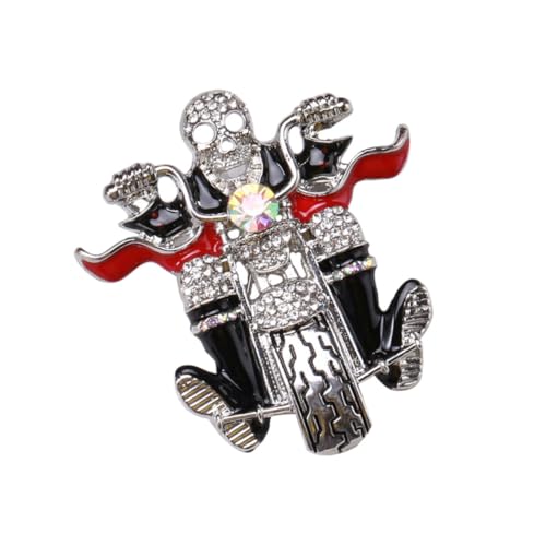 Broche crâne moto alliage argenté, accessoire décoratif Halloween