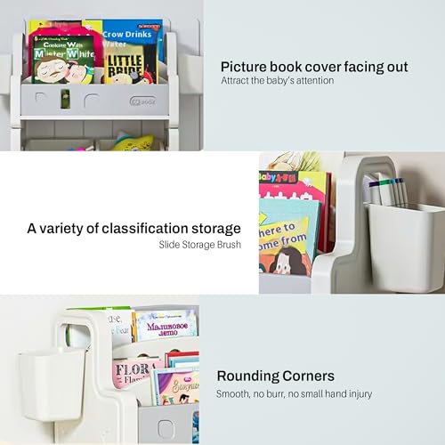 Image of BAYBEE Multipurpose Storage Rack for Kids | Toy Organizer & Bookshelf for Toddlers | Compact Storage Shelf for Toys, Stationery, Art Supplies | Detachable Book Rack with Rounded Corners (Grey)