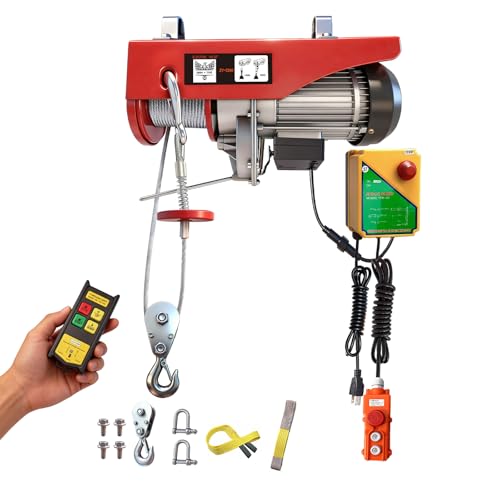 Electric Hoist, 2200 lbs 110V Electric Winch with 328 ft Wireless &amp; 14 ft Wired Remote Control, Single/Double Slings, 40 ft Single Cable Lifting Height, Lift Hoist for Garage Warehouse Factory