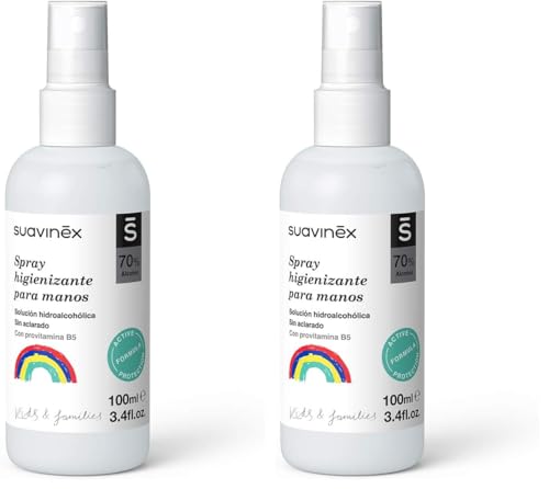 Suavinex, Spray Para Manos Niños y Familia. Solución hidroalcohólica. Sin aclarado, 100 ml, El embalaje puede variar (Paquete de 2)