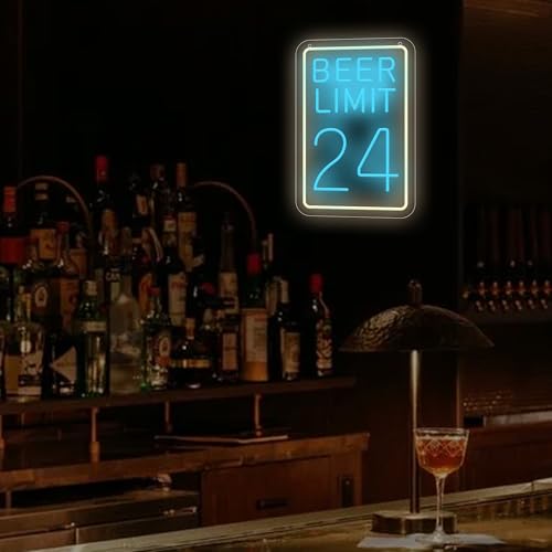 Image of Beer Limit 24 Neon Sign Bar Accessories Funny Bar Wall Decor with Dimmable USB Powered Neon Light for Home Bar, Men Cave, Garage & Party Decor Holiday Birthday Gift