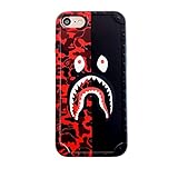 Itsfaxinke Red Black Phone Case for iPhone SE 2020 Teen Kid Boy Girl, Nonslip Slim Cool Fun Funny Design iPhone 7 iPhone 8 Cover, Fashion Cartoon Protective Soft iPhone SE3 2022 Case (RBshark)