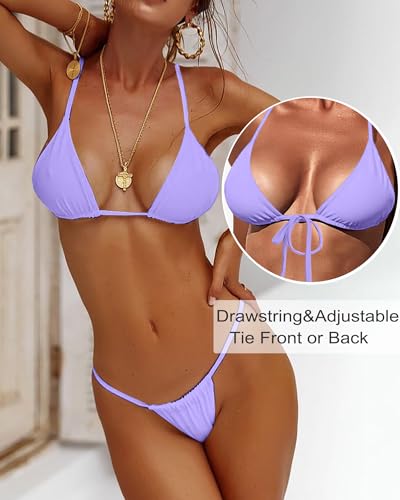 Image of XUNYU Thong Bikini Sets for Women - Brazilian Micro String Bikinis Sexy Two Piece Swimsuit Triangle Top Halter Bathing Suits