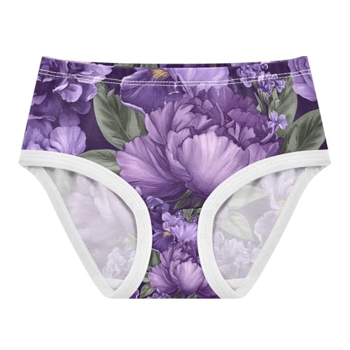 Vintage Flower Purple Girls Underwear, Toddler Girl Panties, Girls' Cotton Brief Underwear, 2–8 Years