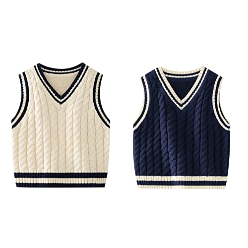 Boys Girls Classic Simple V-Neck Sleeveless Warm Cable Knit Sweater Waistcoat Toddler Kid Uniform2