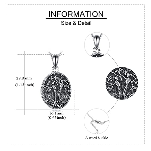 ONEFINITY Skull Locket Necklace Sterling Silver Skeleton Tree of Life Locket Necklace That Holds Pictures Couple Skull Locket Pendant Halloween Jewelry Gifts for Women Wife Mom - Image 6