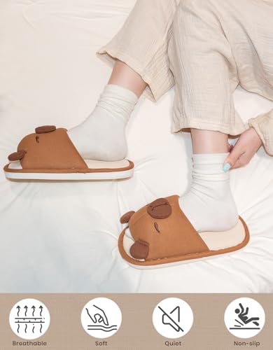 Cute Capybara Slippers for Women Men Indoor, Cartoon Animal House Slippers,Comfortable Cotton Linen Bedroom Kawaii Capybara Shoes3