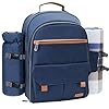 Sunflora Picnic Backpack for 4 Person Set Pack with Insulated Waterproof Pouch for Family Outdoor Camping (Navy Blue)