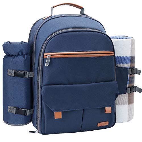 Sunflora Picnic Backpack for 4 Person Set Pack with Insulated Waterproof Pouch for Family Outdoor Camping (Navy Blue) by Sunflora - Used condition - US$29.99