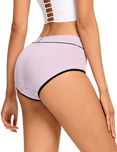 Image of POKARLA Women's Cotton Stretch Underwear Briefs Ladies Mid Rise No Muffin Top Hipster Panties Multipack
