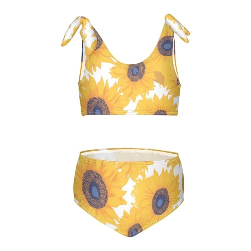 KLL Boho Style Sunflowers Manga Style Girls' Two Piece Bikini Sets Scoop Neck Swimming Swimsuit Swimsuit