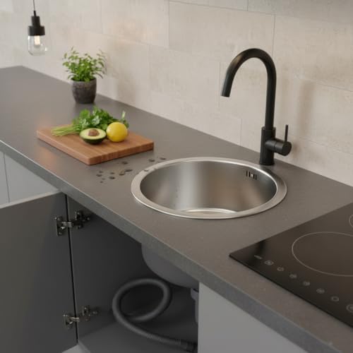 Mini fregadero redondo de cocina, acero inoxidable, 11.8", con rebosadero y desagüe, para bar y preparación de alimentos