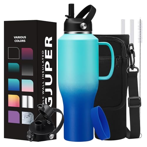 Image of 40 oz Insulated Water-Bottle that fits in Cup Holder - Cold 48h /Hot 24h, Stainless Steel Tumblers with Lids and Straws & Bottle Sleeve, Leak Proof Metal Flask Cup, Travel Coffee Tumbler with Handle