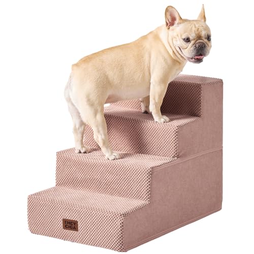 Image of EHEYCIGA Dog Stairs for Bed 18 inch H, 4-Step Dog Steps for High Bed, Pet Steps for Small Dogs and Cats, Non-Slip Balanced Pet Ramp Indoor, Pink