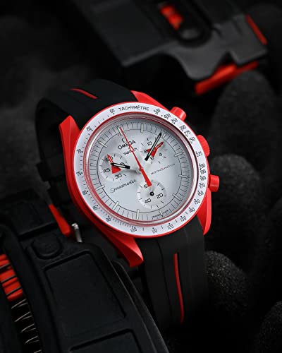 Image of Bands for Moonswatch Watch,Curved No Gap Rubber Strap Compatible with Omega X Swatch Moonswatch Speedmaster /Rolex /SEIKO 20mm Watch,Swatch Omega Moonswatch Speedmaster Watch Replacement Band Men Women