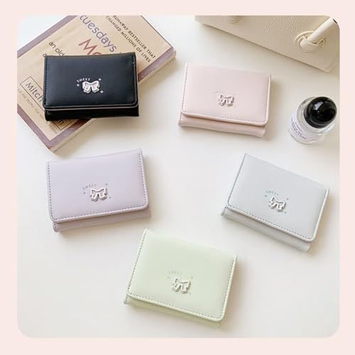 Image of Girls Wallet Cute Bow Coquette Small Kawaii for Women Aesthetic ID Window for Ladies (Pink White Bow)