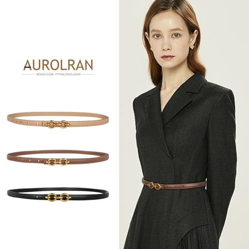 Image of Aurolran Women's Fashion Classic Metal Buckle Leather Belt with Jeans Dress