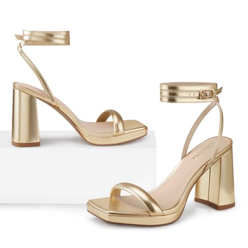 Women Chunky Platform Heels: 3.9 Inch High Heel, Party, Prom, Square Open Toe Heeled Sandals, Strappy Sexy Comfortable Dressy Wedding Shoes2