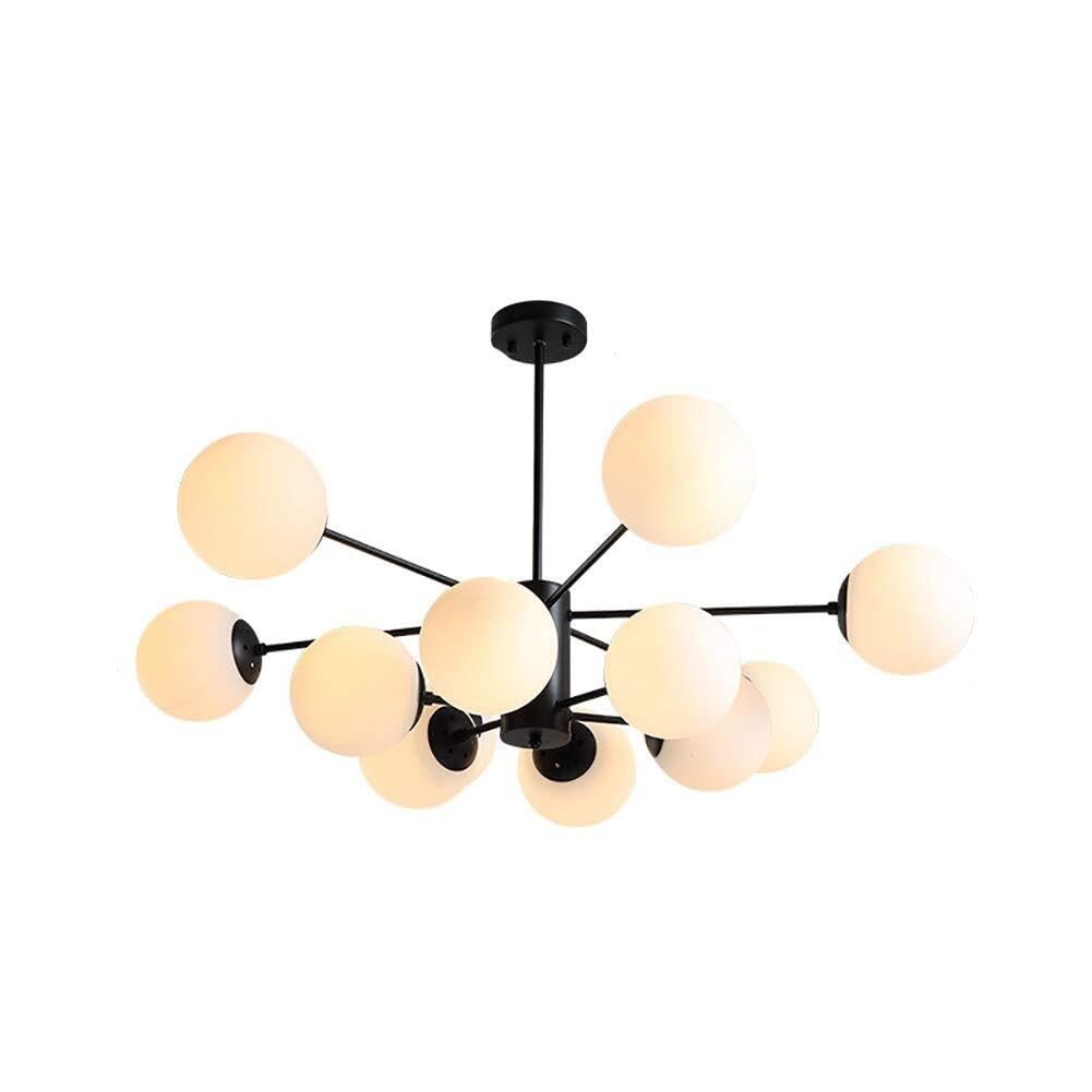 Sputnik E27 nowoczesna lampa wisząca, 12 świateł, styl Magic Bean, metalowa lampa wisząca z białym szklanym kloszem do sypialni, salonu i jadalni (12 świateł)