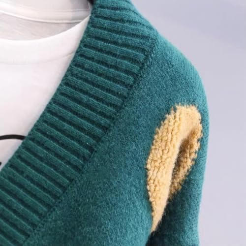 Image of ebossy Women's Cute Alpha Embroidery Cable Knit Cardigans Horn Button Sheep V Neck Slouchy Sweater Coat