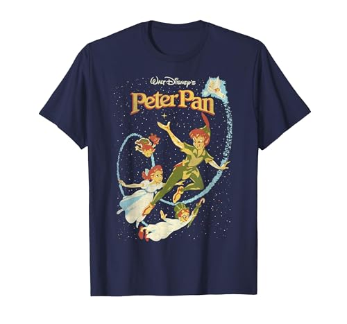 Disney Peter Pan Darling Flight Vintage Graphic Tee T-Shirt, Men, Navy Blue, Large