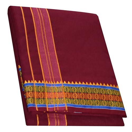 Image of TUNI MANI Men's Panchakacham Dhoti with Angavasthram with Zari Border, Cotton, Size: 9 X 5 (4.0mtr Dhoti, 2.25mtr Towel)