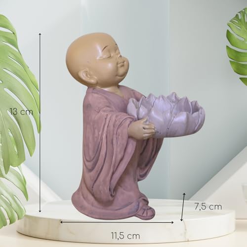 Zen and Feng Shui Buddha Statue, Tealight Holder, Lucky Charm, Zen Gift Idea, Height: 13 cm, Colour: Beige and Antique Pink - Image 4
