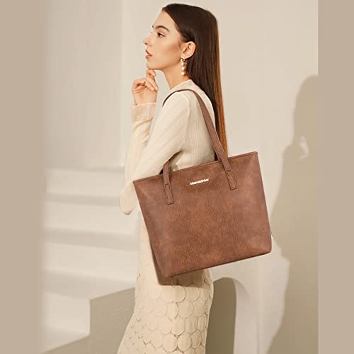 Montana West Tragetaschen, groß, veganes Leder, Geldbörsen und Handtaschen für Damen, Tragegriff, Damen-Schultertaschen, 2 Stück, edc braun