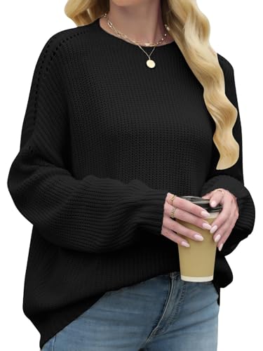 Womens Sweaters Early Fall Fashion Outfits 2025 Oversized Sweatshirt Trendy Long Sleeve Shirts Dresses Ladies Tops Blouses Dressy Casual Christmas Holiday Outfits Winter Old Money Clothes Black L4