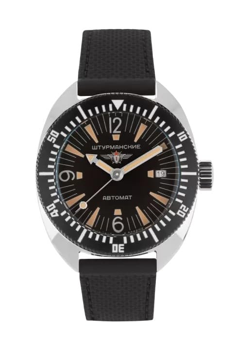 Sturmanskie Amphibia 8881503 - Reloj mecánico automático, cristal mineral, correa de silicona, 42 mm, negro, 20 ATM