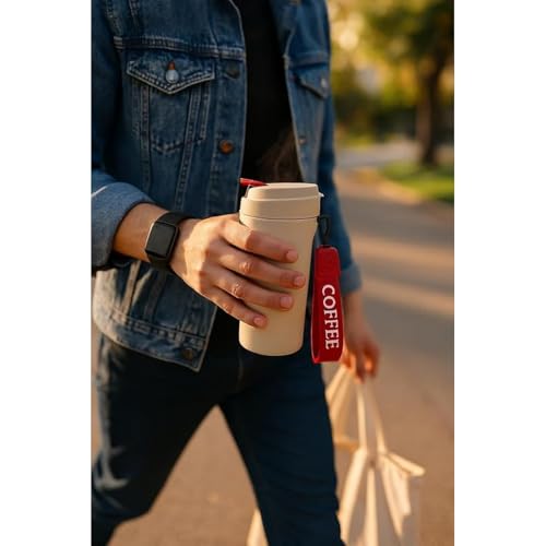 Image of Glass Sipper Mug 400 ML with Leak-Proof Flip Lid & Wrist Strap | Insulated Tumbler for Hot & Cold Coffee, Tea, Juice & Milk (Multicolor, 1 Piece)