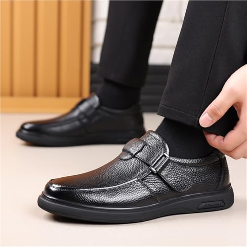 Men's Slip On Business Casual Leather Shoes for Dad Black Formal Loafers Comfortable Easy Wear Middle Aged Office Autumn3