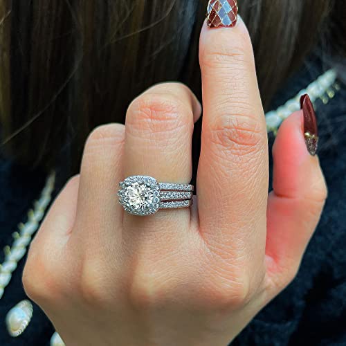 18K White Gold Plated Wedding Ring Sets For Him And Her Women Men Titanium Stainless Steel Bands 2Ct Cz Couple Rings Size 9&7 #TOP3