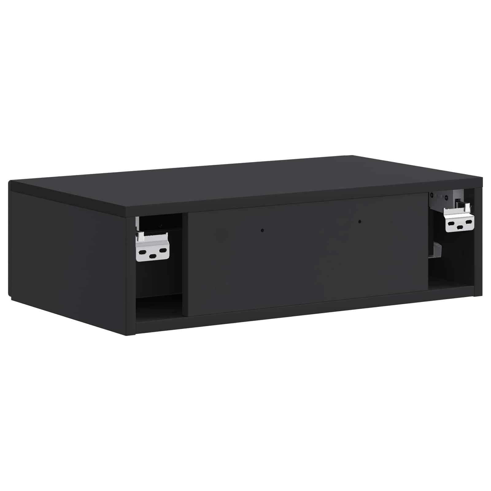 Tavolino da parete in legno nero, 59 x 34,5 x 17 cm, con cassetto, per soggiorno, corridoio, ufficio, versatile come ripiano e organizer