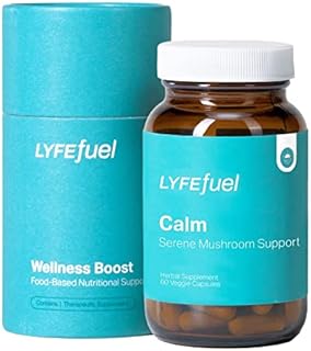 LyfeFuel Adaptogen Blend for Relaxation & Mood Support - Serene Whole Food Mushroom Supplement & Organic Herb Complex to Calm Mind & Body | Lion’s Mane, Chaga, Kava, Lavender | 60 Vegan Capsules