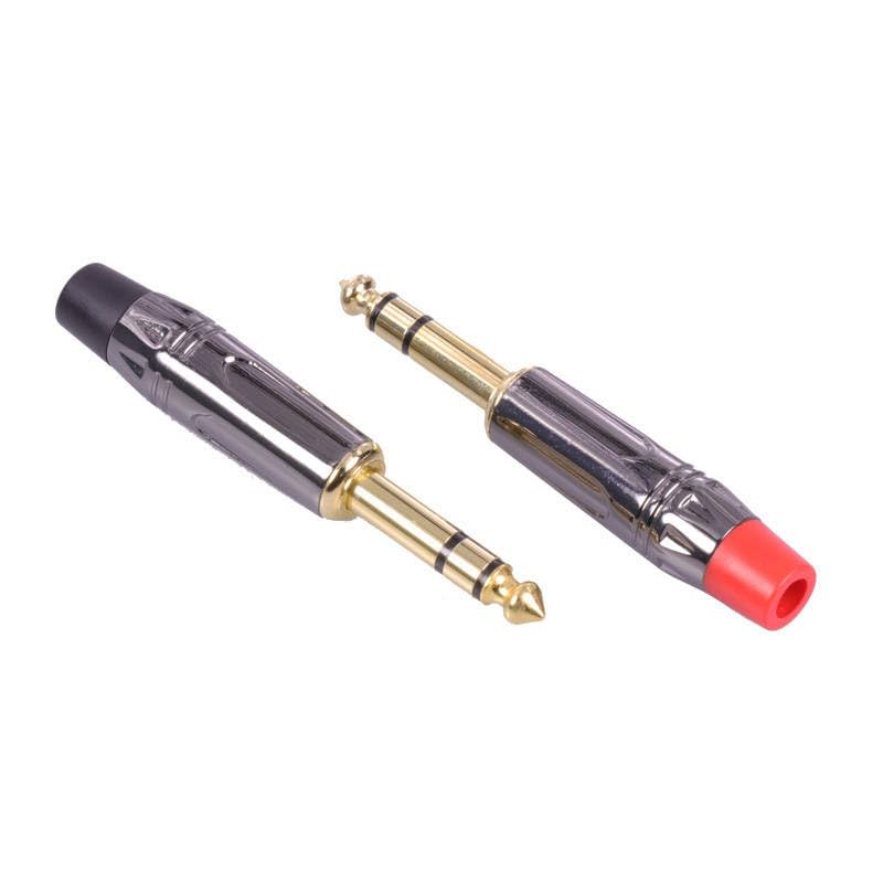 10pcs/lot Jack 6.35mm Connector Gold Plated 6.35mm 3 Poles Stereo Male Plug Wire Connector 1/4" Microphone Plug 5Pairs Red+Black