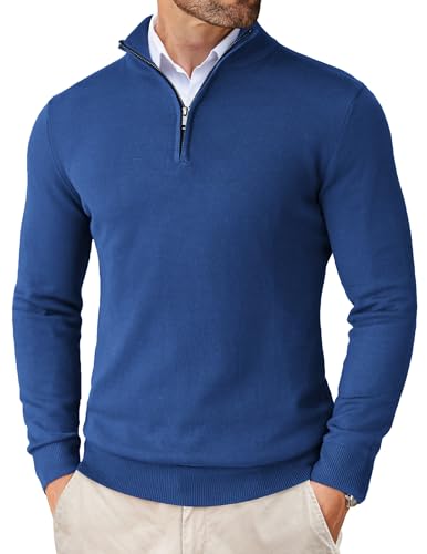 Image of COOFANDY Men's Quarter Zip Up Sweaters Slim Fit Lightweight Mock Pullover