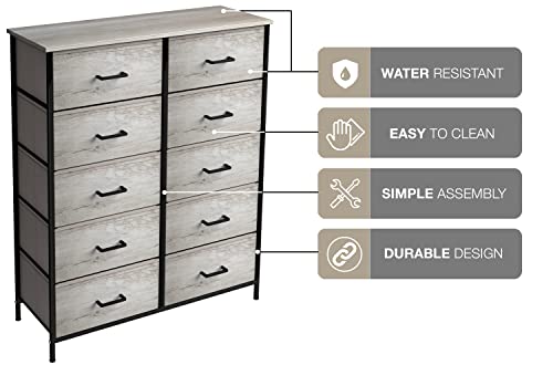 Sorbus Dresser With 10 Faux Wood Drawers - Storage Unit Organizer Chest For Clothes - Bedroom, Hallway, Living Room, Closet, & Dorm Furniture - Steel Frame, Wood Top, & Easy Pull Polyester Fabric Bins #TOP5
