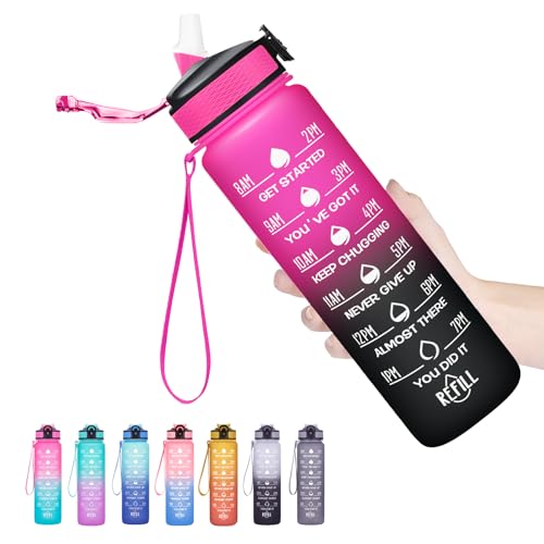 Image of Hyeta 32 oz Water Bottles with Times to Drink and Straw, Motivational Water Bottle with Time Marker, Leakproof, Drinking Sports Water Bottle for Fitness, Gym and Outdoor