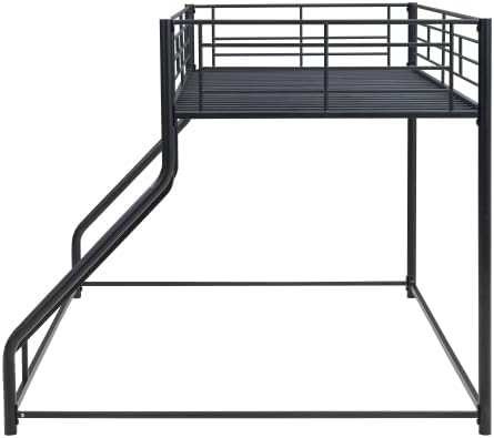 Metal Floor Bunk Bed, Twin XL Over Queen Bunk Bed with Ladder and Guardrail for Teens and Adults, Twin XL/Queen
