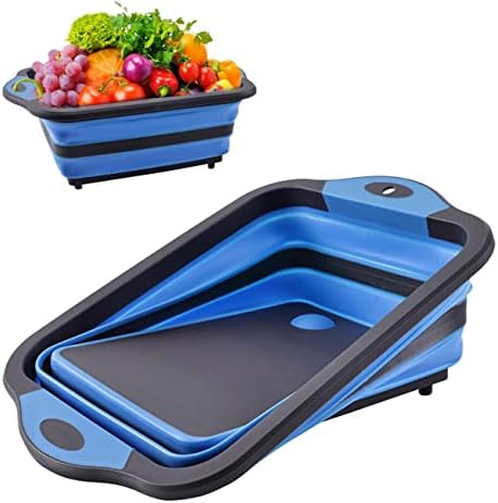 Collapsible Chopping Board,Multifunction Collapsible Washing up Bowl with Handles,Multifunction Chopping Board,Collapsible Cutting Board for Kitchen Household 4 in 1,Green/Blue (Blue)
