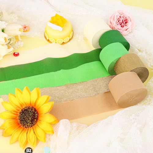 Image of 5 Rolls Green & Gold Crepe Paper Streamers, Crepe Paper Craft for Wedding Baby Shower Birthday Bridal Party Engagement Decorations Supplies