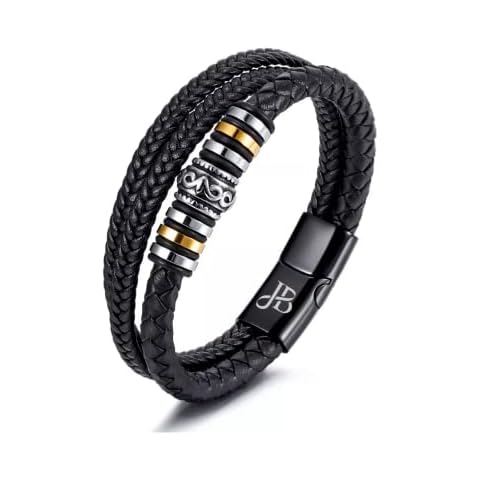 Jewellbox | Luxury Genuine Leather Braided Bracelet For Men in Black | Stainless Steel Magnetic Clasp in Black | Luxury Jewellery Gift Box Cover